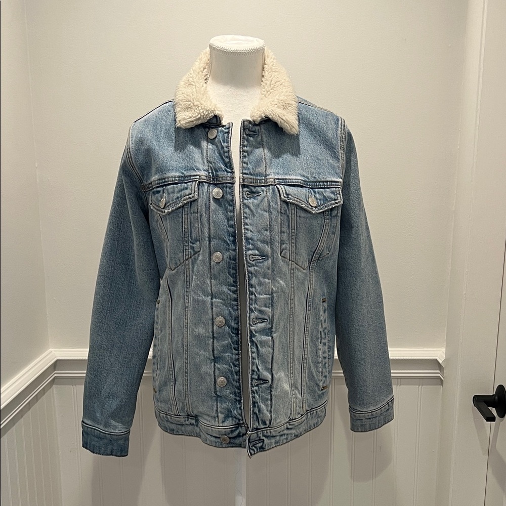Abercrombie & Fitch Blue Denim Jacket with White Sherpa Collar